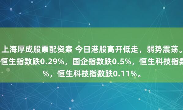 上海厚成股票配资案 今日港股高开低走，弱势震荡。截至收盘，恒生指数跌0.29%，国企指数跌0.5%，恒生科技指数跌0.11%。